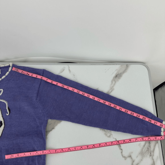 Vintage Wool Angora Embroidered Sweater M Purple Fairy Cottage Scalloped Neck - Picture 6 of 14